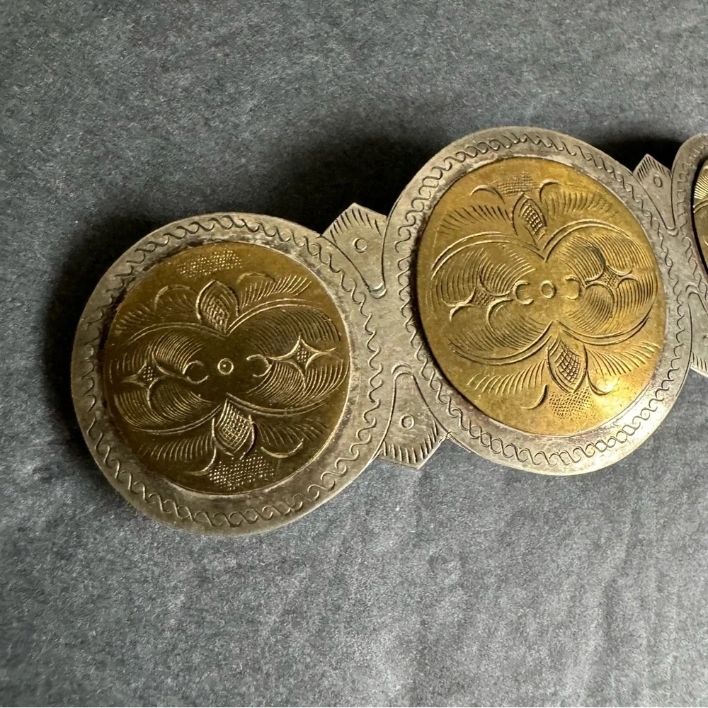 Vintage Boho Hair Clip Large Barrette Mixed Metal Brass‎ Silver Western Cowgirl